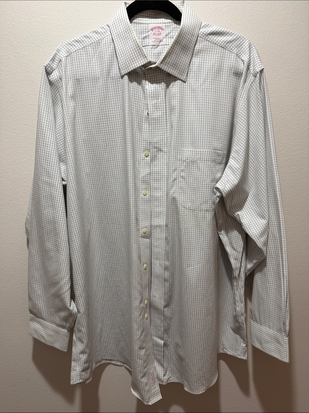 Brooks Brothers White Shirt With Subtle Gray Grid